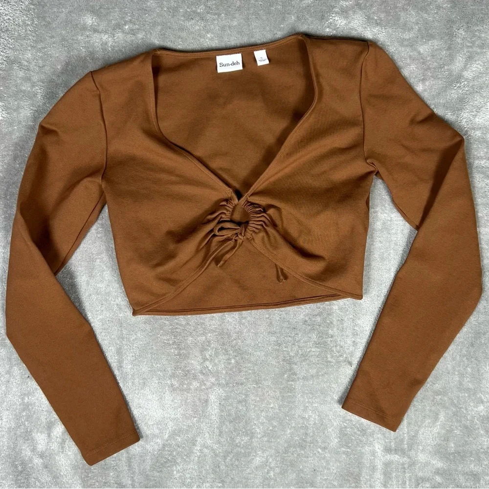 Aritzia Top Womens Small Sun-Deh Sunday Best Brown Far Out Cropped Long Sleeve - Picture 5 of 10